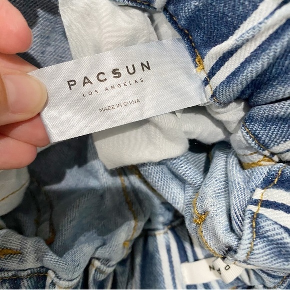 PACSUN Paperbag Denim Mom Shorts Striped High Rise Size XS - Picture 9 of 11